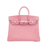 Hermes Women's Birkin 25 Ostrich Leather Platinum Bag With Silver Buckle Handbag Casual Solid Color Bag Bags H041944CK94 #2137