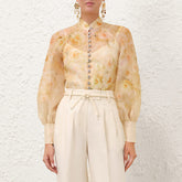 Zimmermann Women's Spring And Summer Yellow Floral Print Single Breasted Long Sleeve Shirt #75154