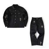 Chrome Hearts Men's Spring/Fall Fashion Casual Collared Single-Breasted Solid-Color Shirt Jacket with Loose-Fit Waist-Tie Workwear Pants Suit Set #78853