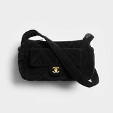 Chanel Large Bowling Bag With Velvet Effect Nylon And Gold Metal Logo Women's And Men's Fashionable Fall/winter Black Crossbody Bags #81986A