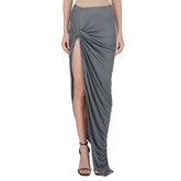 Rick Owens Women's Iron Grey Fibre Knit Twisted Pleated Halter Dark Irregular Slim Sexy Knotted Knit Draggy Hip Long Skirt Ngvp #1493