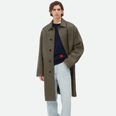 Bottega Veneta Men's And Women's Spring/Fall Fashion Casual Leather Hand Woven Collar Single Breasted Mid-Length Trench Coat Jacket #78931