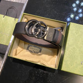 Gucci Men's Gold Logo Smooth Buckle Black Leather Thin Belt Width 3.8cm #72694