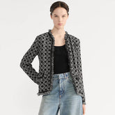 DIOR Macrocannage Regular Fit Jacket Mid-Length Macrocannage Flared Skirt Black White Cotton-Blend Tweed Knit #334340