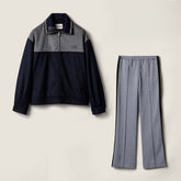 MiuMiu Blue grey Velour Blouson Zipper Jacket Navy Jersey Pants #335444