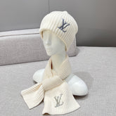 Louis Vuitton Men's and Women's Autumn and Winter Solid Color Embroidery Logo Printed Wool Knit Hat Cap Scarf #75639