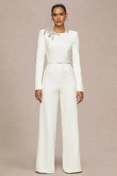 Prize | Cream Crew-Neck Jumpsuit With Embellishment Detail