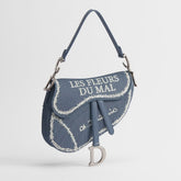 Dior Saddle Bag Blue Base With White' Book Cover' Embroidery ' Les Fleurs Du Mal' Motif Stirrup And D-ring Charm Vintage Silver-coloured Handbag Shoulder Bag And Crossbody Bags M0469VEHQ_M49I #197373