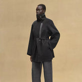 Hermes Women's Double-Faced Cashmere Mid-Length Coat Autumn/Winter Solid Color Collar Zipper Tie-Front Straight-Cut Jacket Ngvp #2577