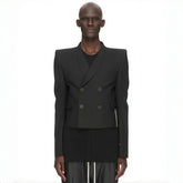 Rick Owens Men's Shoulder Padded Suit Spring And Autumn Fashion Casual High Street Double-breasted Lapel Trend Short Jacket Ngvp #9836