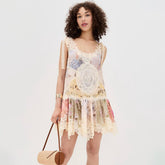 Zimmermann Women's Cascadian Lace Embroidered Contrast Color Patchwork Print V-Neck Summer Sleeveless Mini Dress #81568