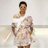 Zimmermann Crush Graffiti Diary Print Series Women's Spring/summer Collared Single-breasted Short-sleeved Shirt Crystal Trim Fashionable And Elegant Shorts Set Suit Ngvp #2173