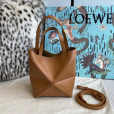 Loewe Puzzle Fold Women's Shiny Calfskin Tote Bag Vintage Solid Color Handbag Bags #77816