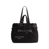 Balenciaga Women's Monogrammed Printed Drawstring Closure Mesh Pocket Tote Bag Bags #75669