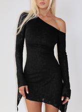 Minivestido de encaje de manga larga Face Card negro