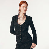 Chanel 25B Black Sequined Tweed Jacket #333126