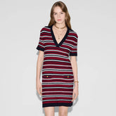 Gucci Women's Spring/Summer Red and Blue Striped V-neck Knit Short-sleeve Dress #75687