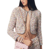 Chanel Women's Colorful Diamonds Woven Cotton Round Neck Spring and Autumn Long Sleeve Short Cardigan Jacket Ngvp #1953