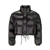 Prada Women's Fall And Winter Black Stand-up Collar Single-breasted Detachable Sleeve Sheepskin Puffer Down Jacket #74758