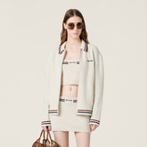 MiuMiu Women's Spring/Autumn Solid Color Cotton Knitted Zipper Cardigan Cotton Knitted Mini Skirt Set #77993