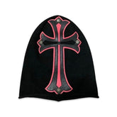 Chrome Hearts Men's Black and Red Cross Patchwork Leatherface Photo Hooded Hat Cap #72853