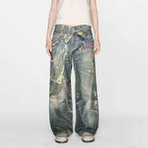 Acne Studios Men's Women's Four Seasons Chain Printed Loose Low Waist Solid Color Baggy Fit Leg Denim Pants Ngvp #1386