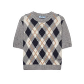 Prada Women's Summer Fashion Casual Crew Neck Short Sleeve Cashmere Diamond Pattern T-shirt #78468