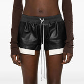 Rick Owens Women's Summer Solid Colour Drawstring Leather Trendy Casual Shorts #77918