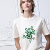 DIOR Fitted T-Shirt White Cotton Jersey with Green Dior Clover Motif #375760