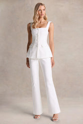 Aceline | White Square-Neck Tailored Jumpsuit