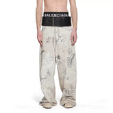 Balenciaga Men's Spring And Autumn Graffiti Retro Old Workwear Pants White Baggy Jeans High Street Fashion Straight Casual Pants Ngvp #1184