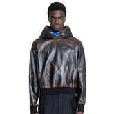Prada SS25 Spring And Summer Men's Nappa Leather Hooded Raglan Long Sleeve Sweatshirt Leather Jacket #332536