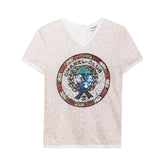 Chanel Women's Summer Sequins Geometric Pattern Solid Color Round Neck Short Sleeve T-Shirt #75461