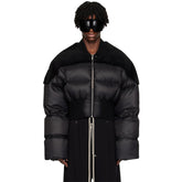 Rick Owens Men's Dark Style Short Splicing Puffer Down Jacket Autumn And Winter Solid Color Zipper Collarless Jacket #81336