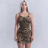 Dolce&Gabbana Women's Summer Ribbed Round Neck Slim Mini Halter Leopard Dresses #75619