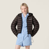MiuMiu Women's Lightweight Pong¨¦ Down Hooded Jacket Solid Color Zipper Logo Embroidered Long Sleeve Outerwear #81545