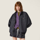MIUMIU Women's Jersey Stand Collar Long Sleeves Embroidered Logo Hematite Bonded Pony Mohair And Knit Jacket #332309