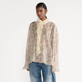 Dior Women's Spring/Fall Floral Print Lace Ruffled Collar Cotton Embroidered Solid Color Long-Sleeve Loose Fit Shirt Ngvp #2382