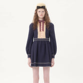 Valentino Women's Crepe Couture Velvet Colorblocking Round Neck Short Silk Wool Dress For Spring And Autumn Ngvp #1832