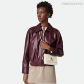 BOTTEGA VENETA Women's Off-Shoulder Woven Collar Zippered Long-sleeved Leather Jacket #332166