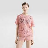 Dolce&Gabbana Women's Summer Floral Hollow Out Solid Color Short Sleeve Cordonetto Lace Top T-Shirt Ngvp #1663