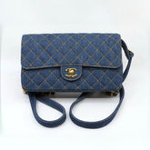 Chanel Rare Collectible: Vintage Chanel Deep Blue Denim Cf Handbag Stylish Elegant And Classic Shoulder Bag With Chain Strap Bags #82742A