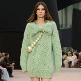 Chanel 25K Fall/Winter Haute Couture Collection Long Sleeves Short Dress Mohair And Wool Light Green #332110
