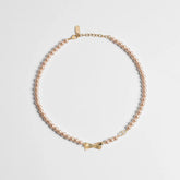 DIOR CD Bow Necklace Gold-Finish Metal and Iridescent Pink Resin Pearls #385650