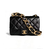 Chanel Chunky Chain Black Gold Square Pouch Stylish And Elegant Evening Clutch Bag Crossbody Bag #195121