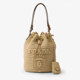 Prada Women's Logo Embroidered Adjustable Detachable Shoulder Strap Lafite Grass Patchwork Leather Bucket Bag Mini Handheld One Shoulder Crossbody Bag Bags #196301