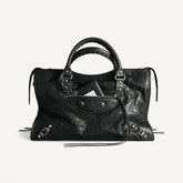 Balenciaga Le City Medium And Small Handbags Silver And Black Accents Imported Lambskin Biker Bag Riveted Tote Crossbody Bags #84168A