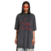 Balenciaga Men's Women's Vintage Aged Solid Color Knit Crew Neck Straight Short Sleeve Lipstick Valentines T-shirt #75927