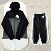 Prada Men's Spring/summer Fashion Casual Color Block Logo Badge Zipper Hooded Elastic Waist Loose Jacket Striped Patchwork Loose Cuffs Casual Pants Nylon Fabric Suit Set #78355