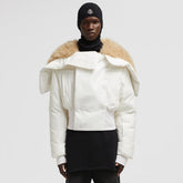 Moncler x Rick Owens Men's Women's Autumn And Winter Large Fur Collar Removable Trend High Street White Down Jacket Zip Hooded Jacket Ngvp #9794